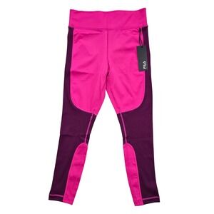 FILA NWT Forza Texture Leggings Colorblock‎ High Waist Cropped Magenta Purple L